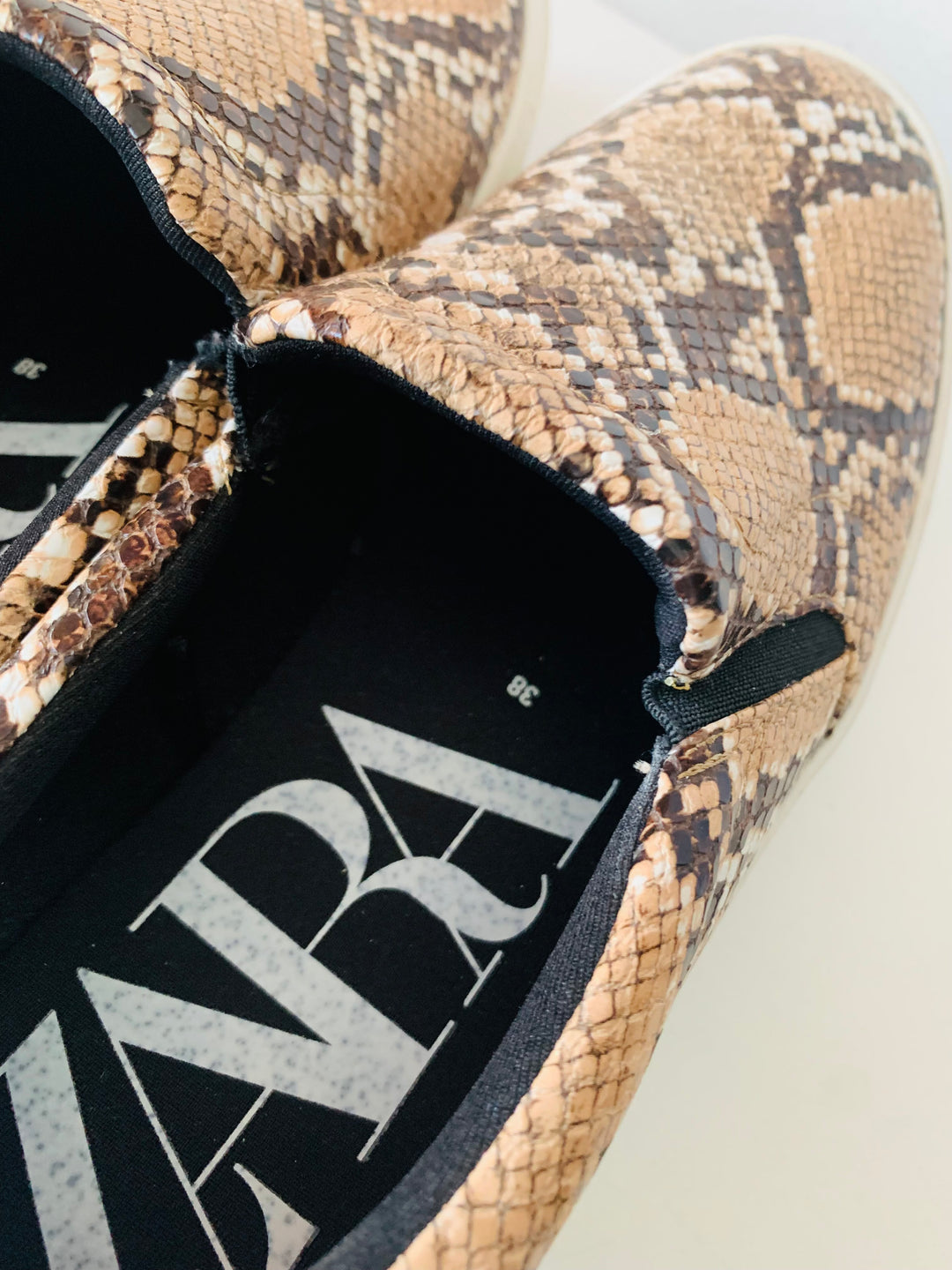Zara Snakeskin Slip On Sneakers Size 38