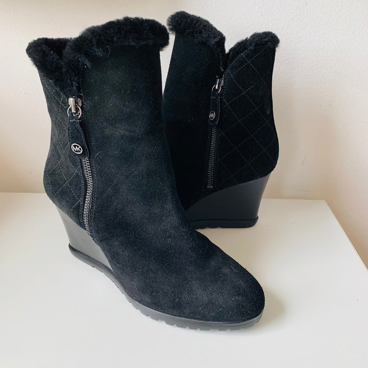 Michael Kors Black Suede Wedge Boots Size 7
