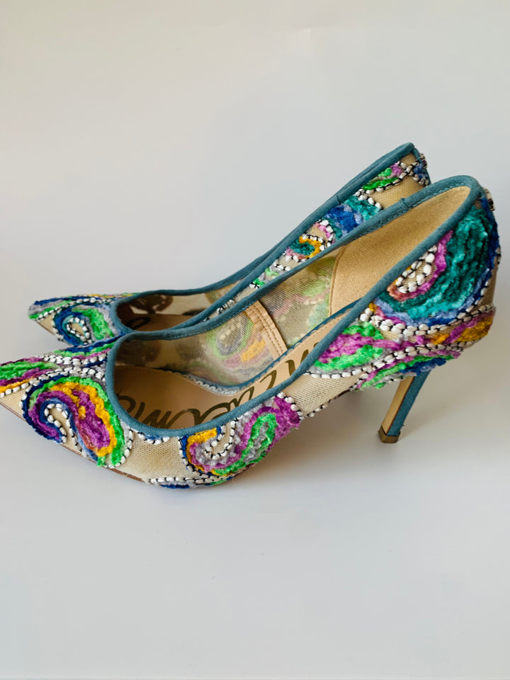 Sam Edelman Fancy Fabric Embroidered Pumps Size 8.5