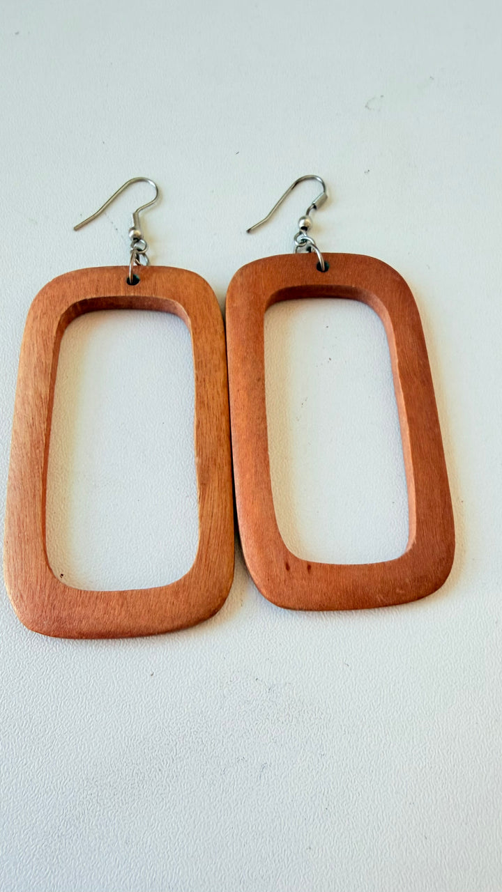 Wooden Rectangular Pierced Earrings