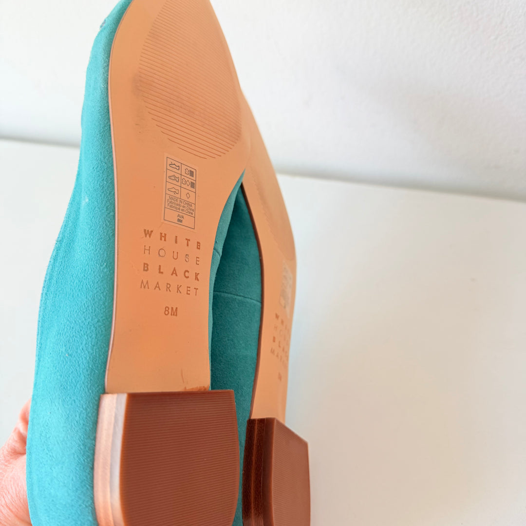 White House Black Market Ava Mineral Green Embroidered Flats Size 8 New In Box