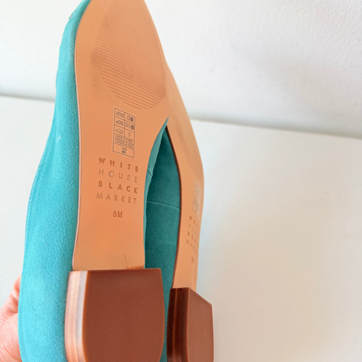 White House Black Market Ava Mineral Green Embroidered Flats Size 8 New In Box
