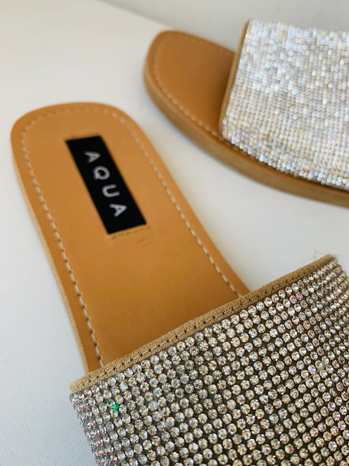 Aqua Rhinestone Slide on Sandals Size 7.5