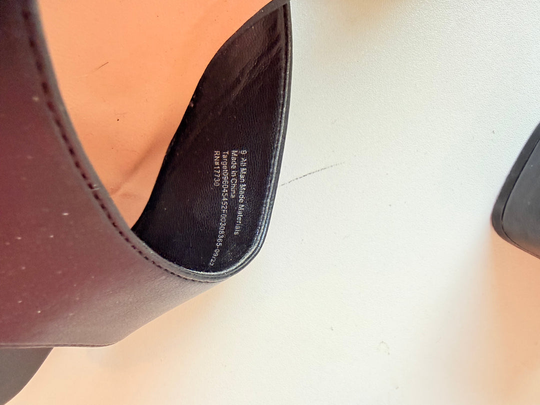 A New Day Black Slip On Block Heeled Sandals Size 9