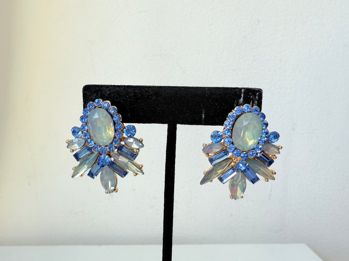 Blue Rhinestone Statement Pierced Earrings
