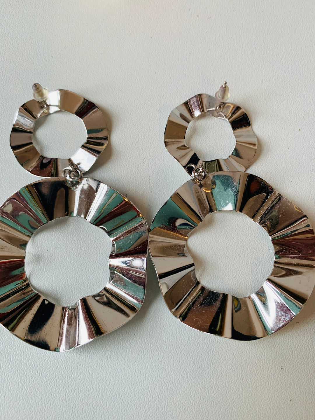Stunning Silver Tone Pierced Earrings