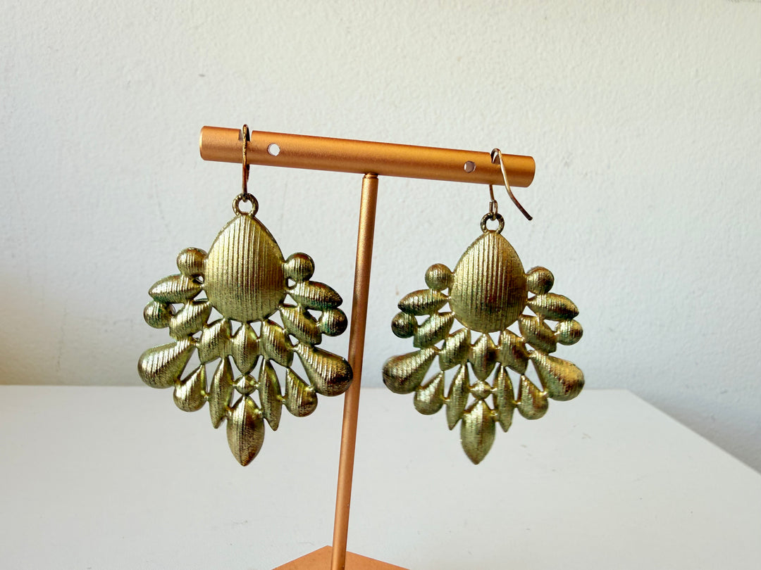 Mint & Gold Statement Pierced Earrings With Clear Rhinestones