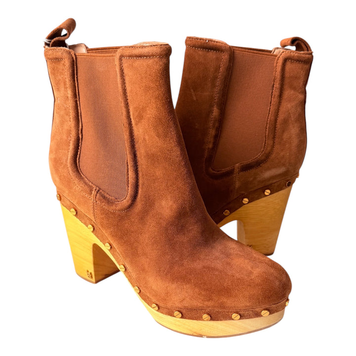 Veronica Beard Decker Platform High Heel Clog Booties In Brown Suede Size 10