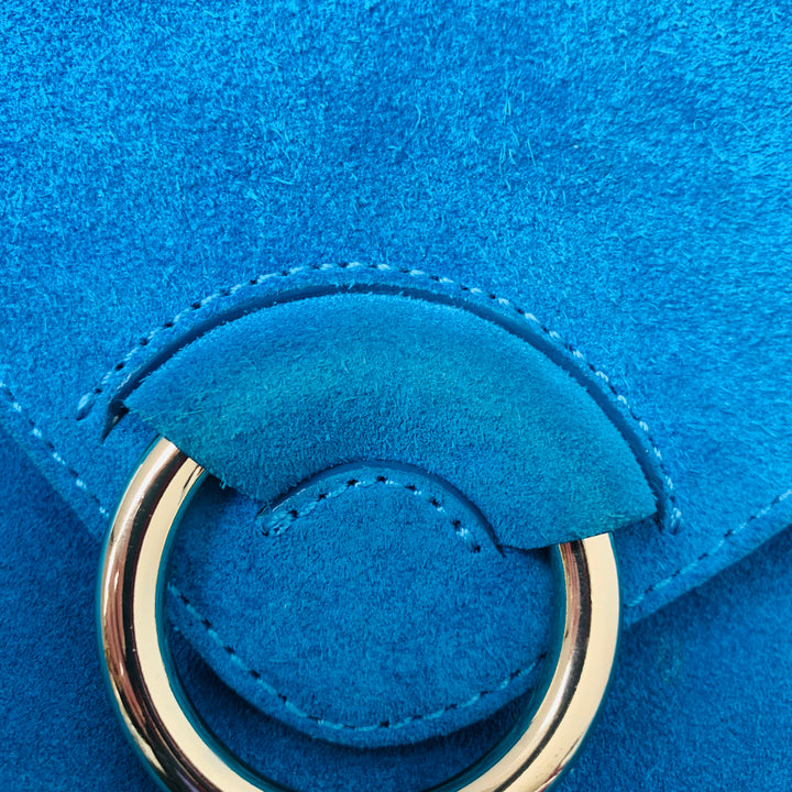 Banana Republic Royal Blue Suede Flap Over Crossbody Handbag With Gold Chain
