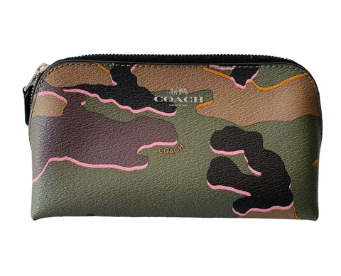 Coach Leather Camo Pink/Green/Black/Brown Cosmetic Pouch