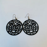 Ornate Butterfly Pierced Circle Earrings in Black