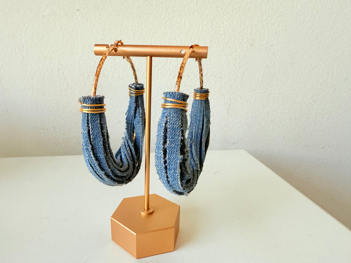 Blue Jean Handmade Hoop Earrings