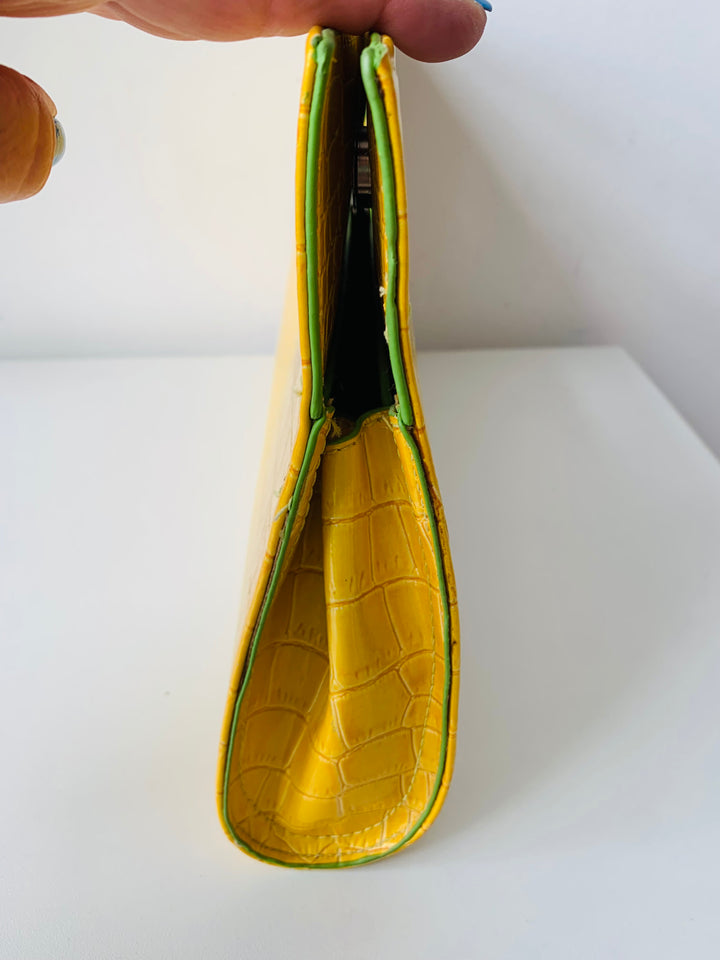 Vintage Yellow Croc Embossed Clutch Handbag