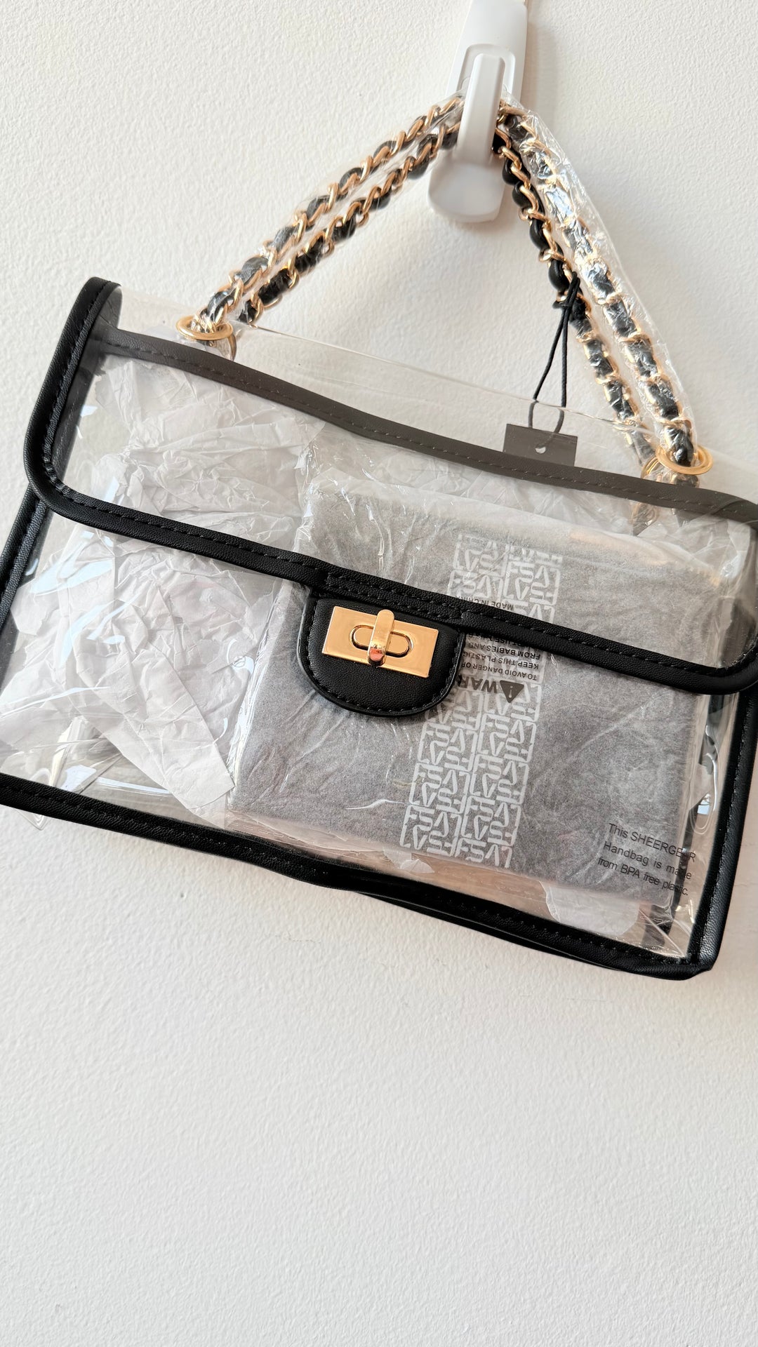Shear Gear Pastic Black & Gold Chain NWT Handbag