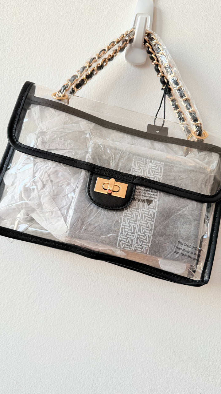 Shear Gear Pastic Black & Gold Chain NWT Handbag