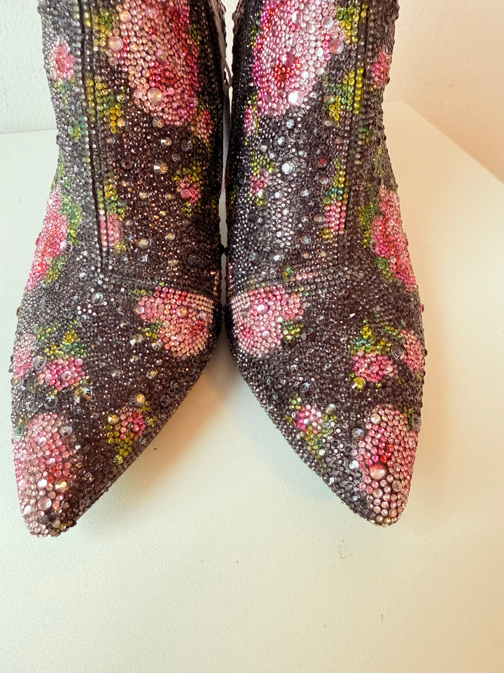 Betsey Johnson Cady Rhinestone Floral Ankle Boots Size 8.5