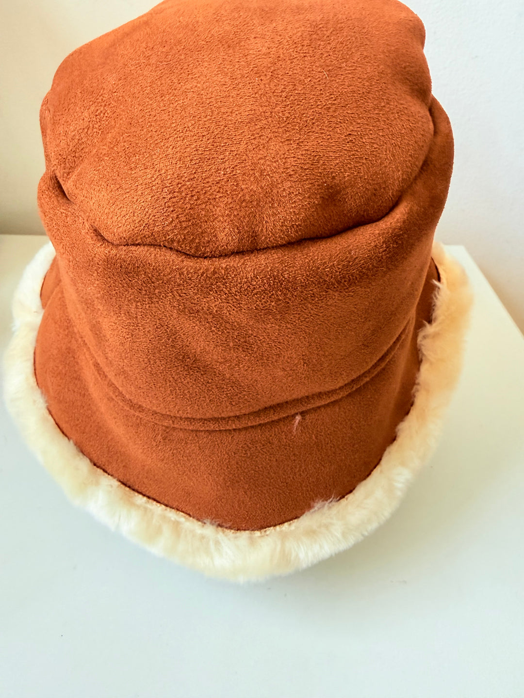 Surell Chestnut Suede Shearling Cloche Bucket Hat