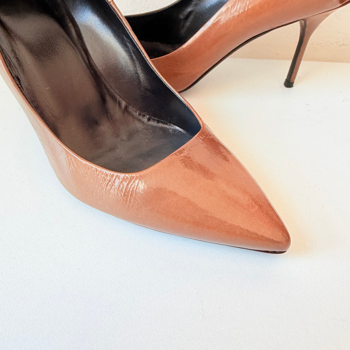 Pierre Hardy Brown Patent Stiletto Pointed Toe Pumps Size 39.5