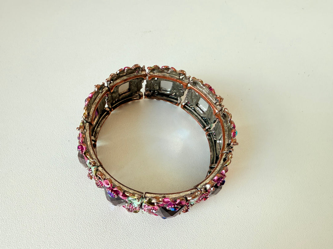 Purple Enamel and Stone Stretch Bracelet