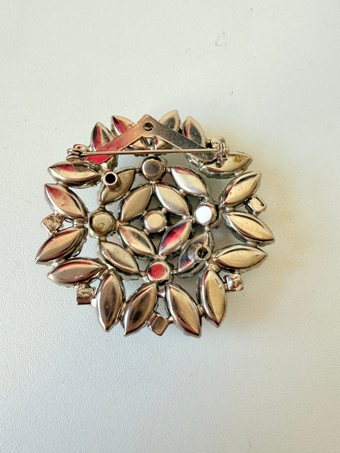 Vintage Rhinestone Brooch In Aqua Blue & Red