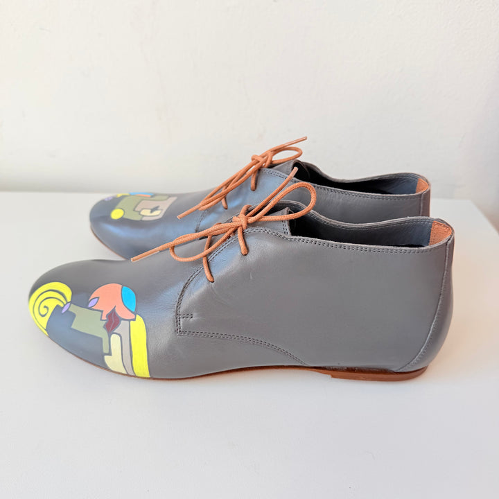 Reggio Calabria Handmade Chukka Grey Painted Lace Up Shoes by Nafaria Moda Size 38, New
