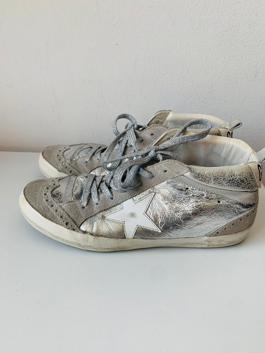 Golden Goose Sparkly Grey/ Silver Metallic Sneakers Size 38