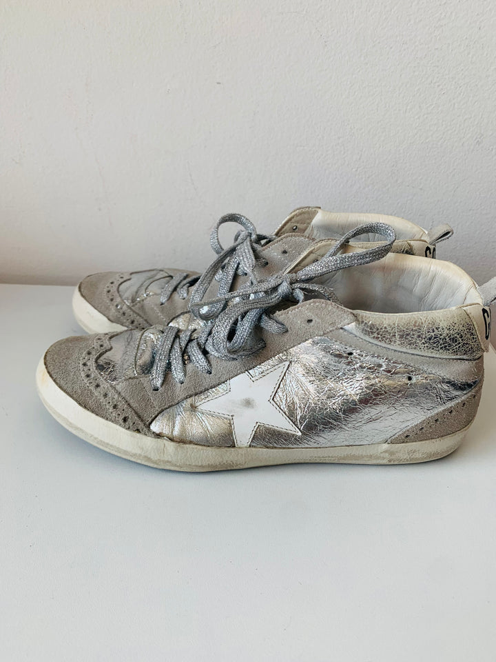 Golden Goose Sparkly Grey/ Silver Metallic Sneakers Size 38