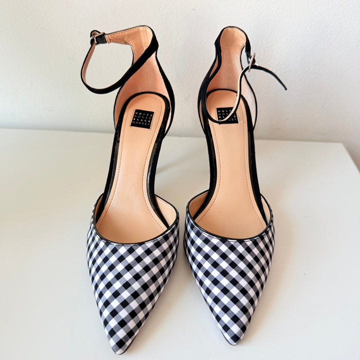 White House Black Market Gianna Black And White Gingham Pumps Size 8.5 New in Box