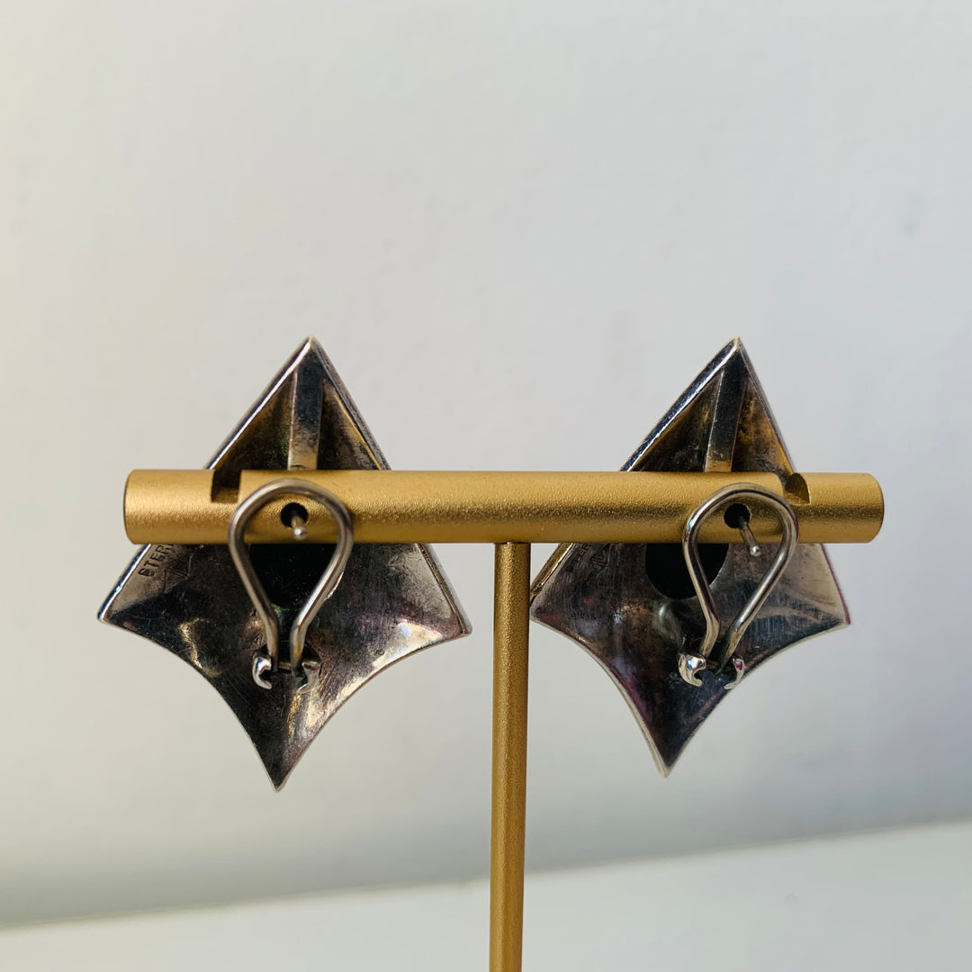 Judith Jack Vintage Sterling Onyx and Marcasite Pierced Earrings