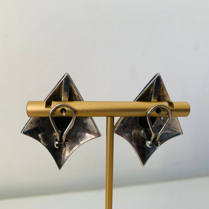 Judith Jack Vintage Sterling Onyx and Marcasite Pierced Earrings