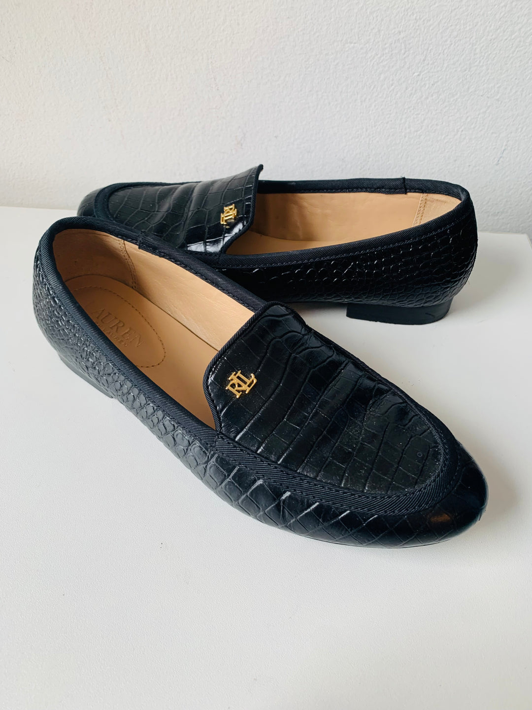 Ralph Lauren Leather Croc Embossed Slipper Loafers Size 8.5