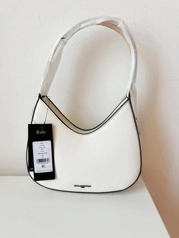 Karl Lagerfeld Desi Shoulder Bag In Winter White Leather