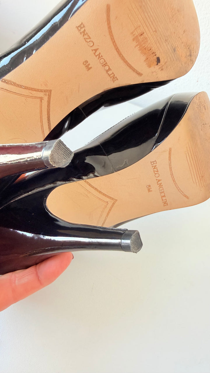 Enzo Angiolini Black Patent Peep Toe Pumps Size 8M Women’s