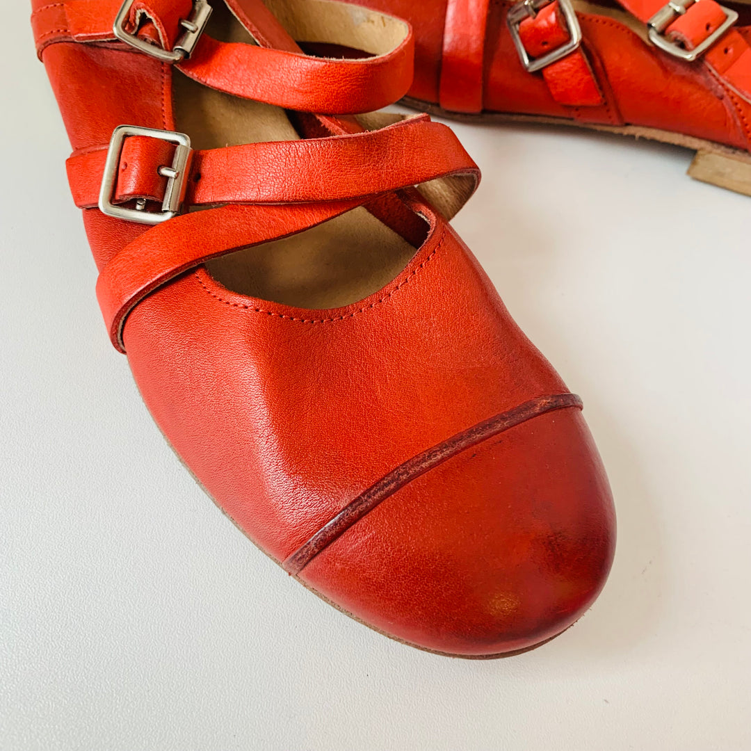 Just Italia Red Leather Strappy Flats Size 37