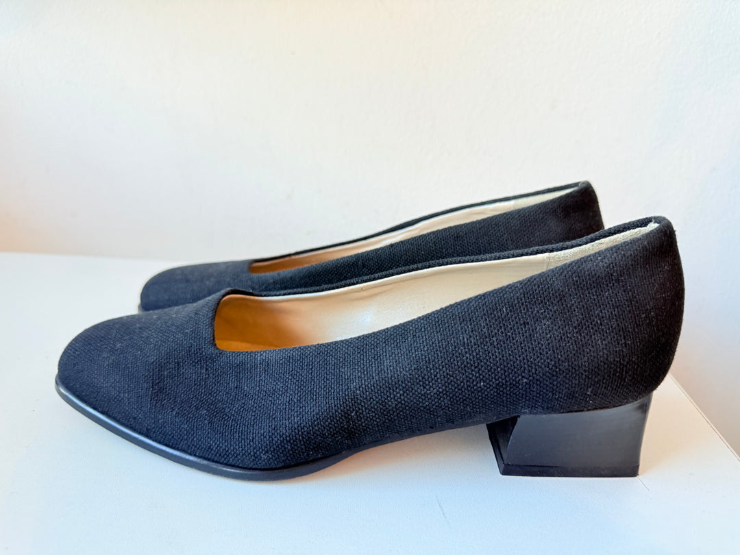 Talbots Black Woven Fabric Classic Block Heel Pump Size 9 D ( wide) New