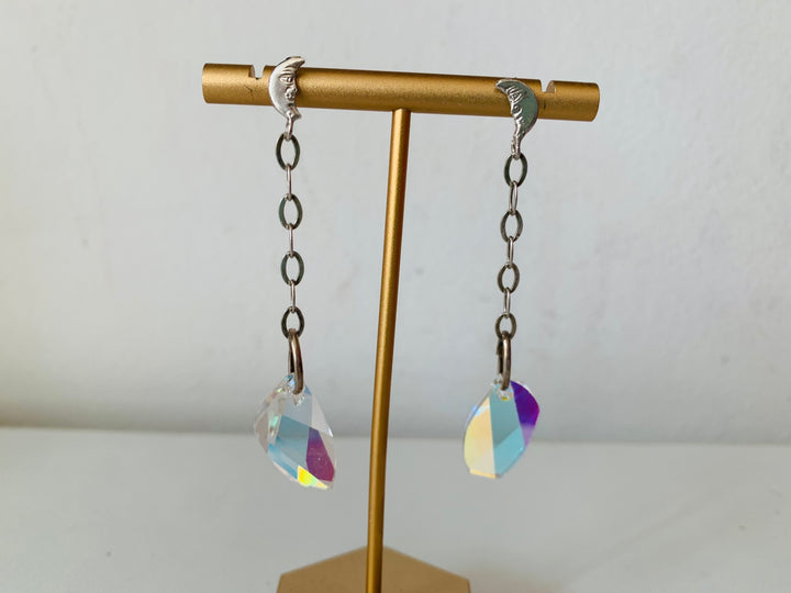 Moon & Crystal Drop Pierced Earrings