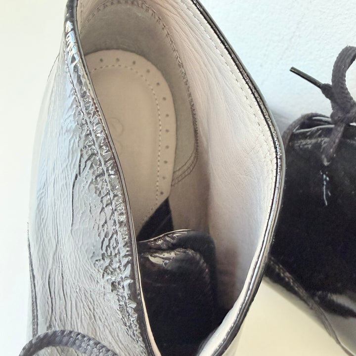 Ecco Black Patent Lace Up Heeled Boots Size 10