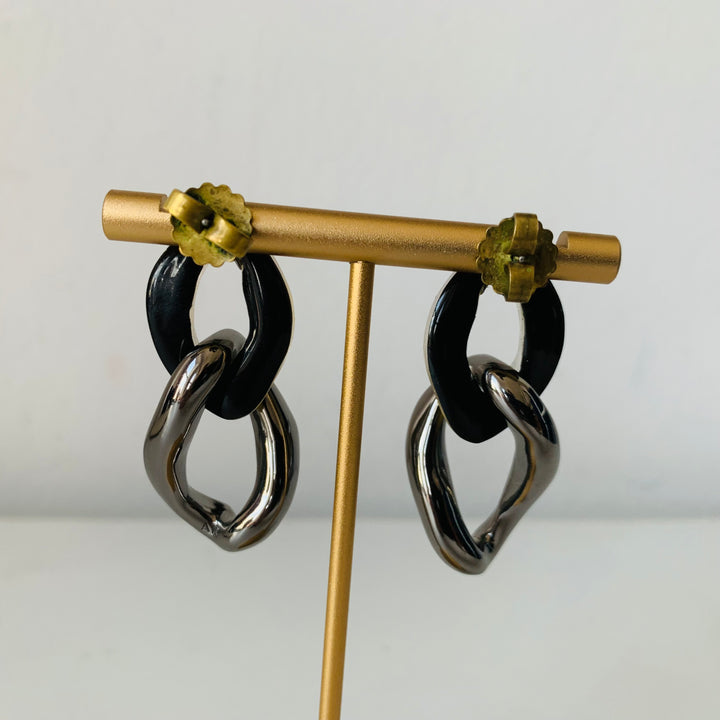 Alexis Bittar Gold Lucite Two Tone Wavy Knot Post Earrings