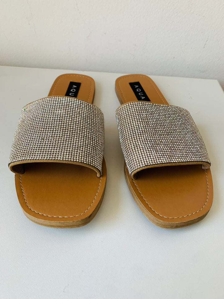 Aqua Rhinestone Slide on Sandals Size 7.5