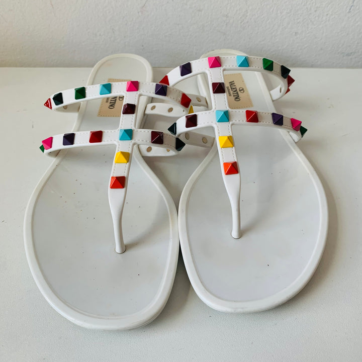 Valentino White Rock Star Studded Milticolor Jelly Sandals Size 39
