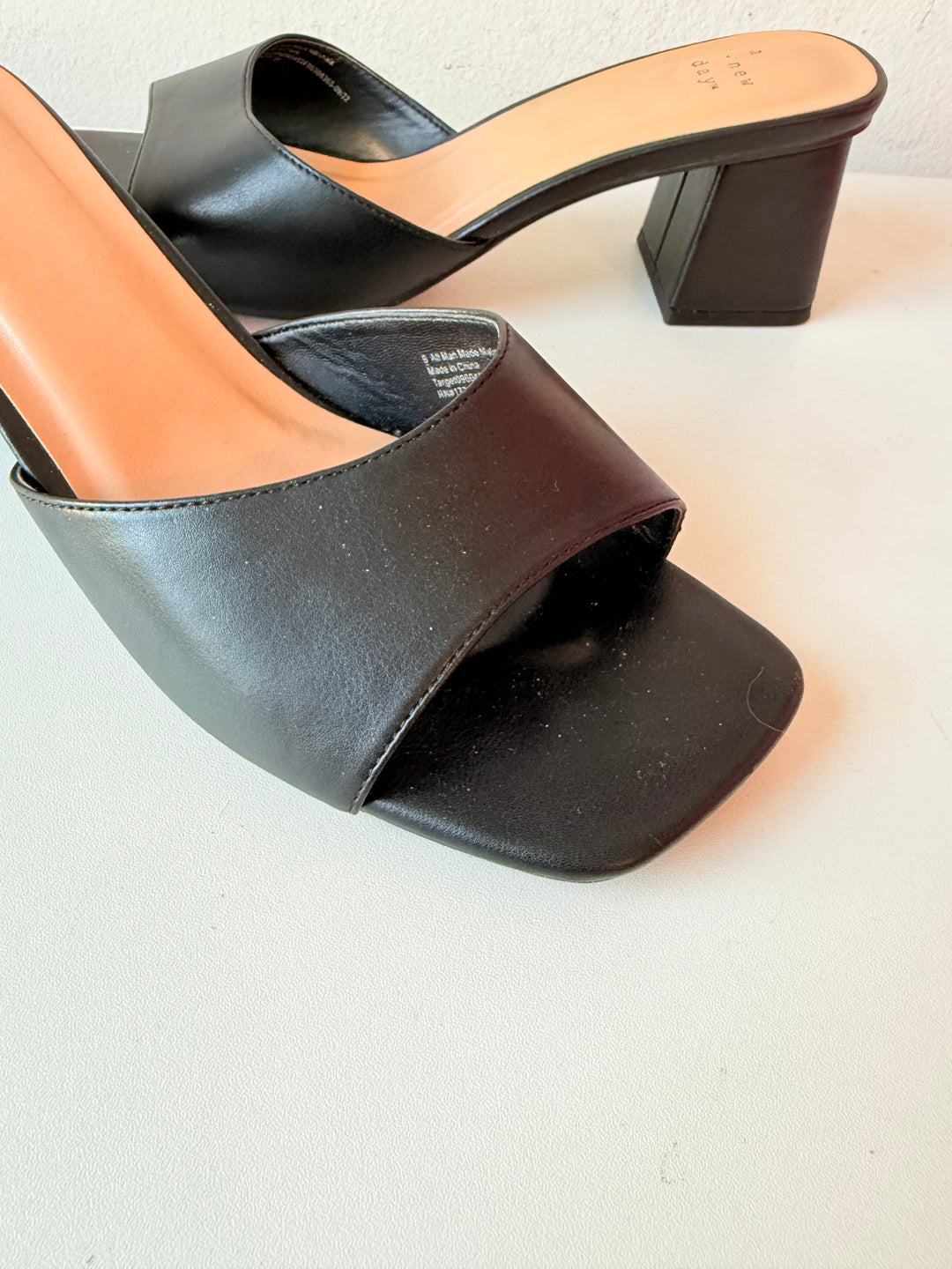 A New Day Black Slip On Block Heeled Sandals Size 9