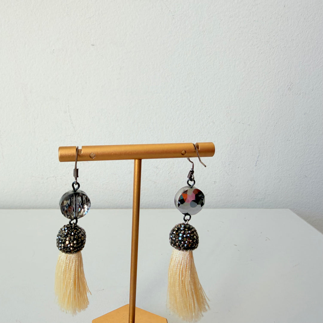 Rhinestone Tassel Drop Pierced Earrings