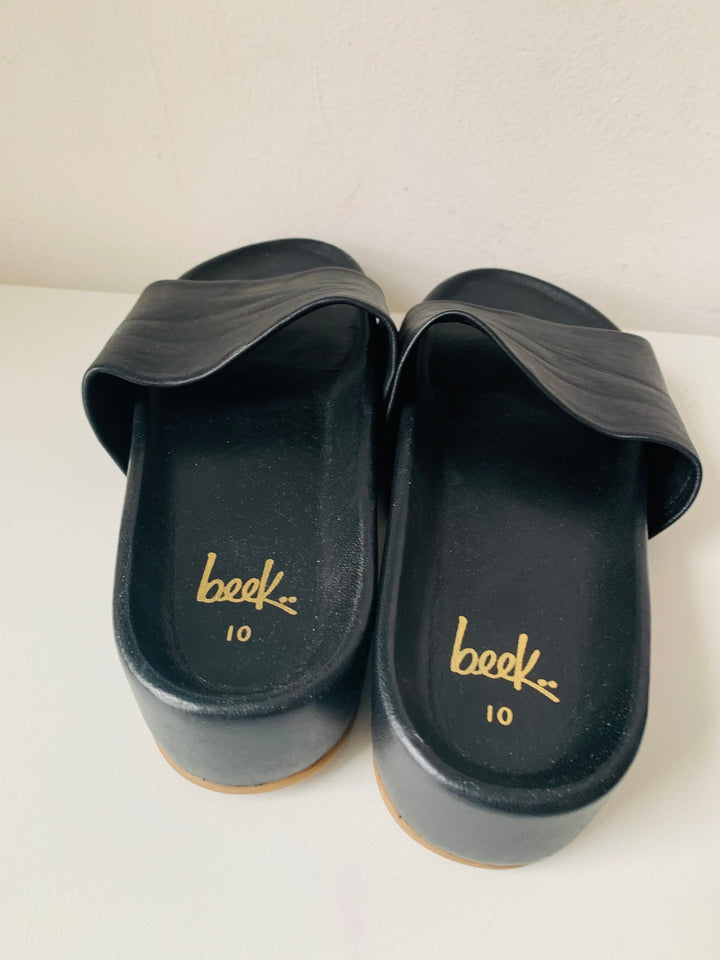 Beek Black Leather Slide on Sandals Size 10