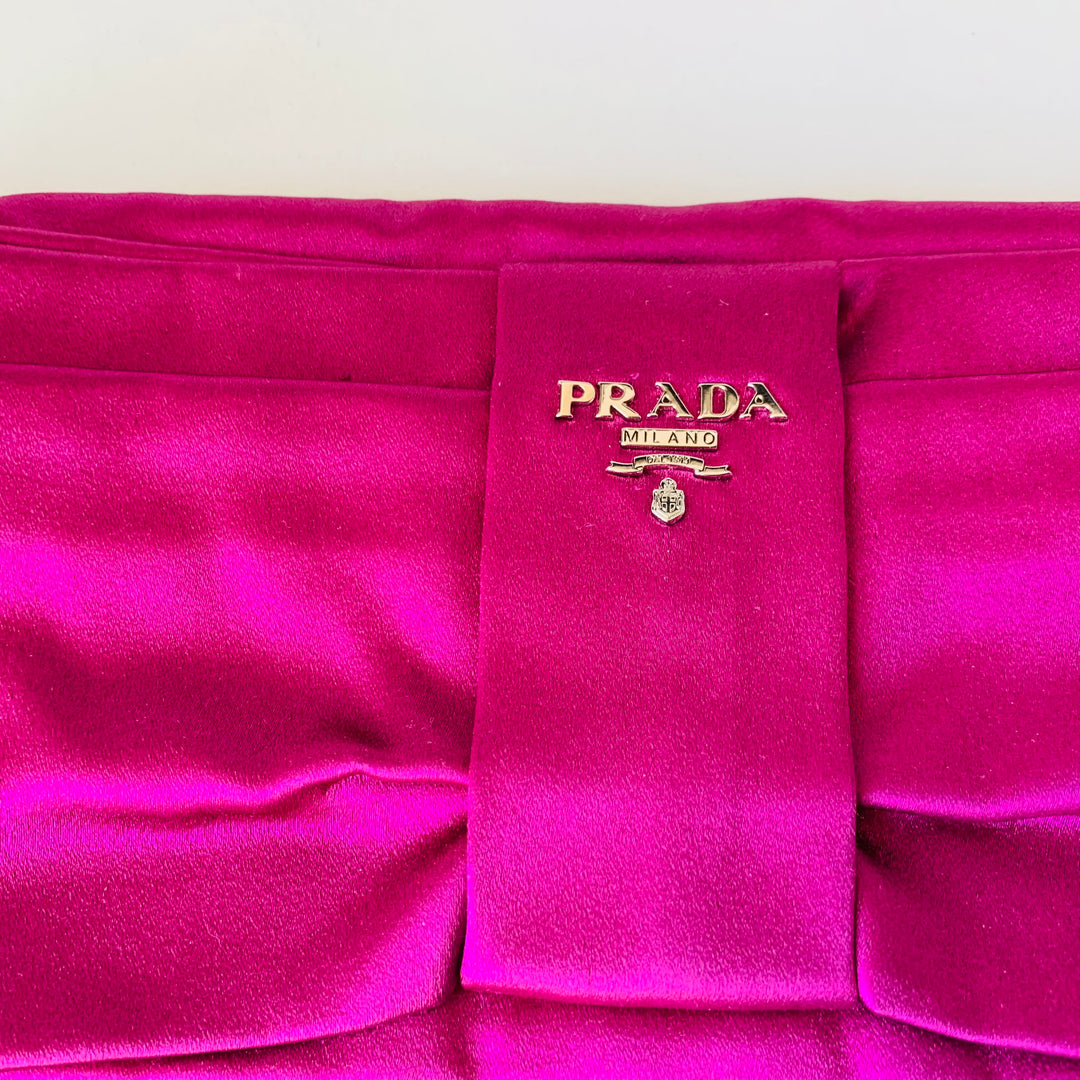 Prada Raso Dalia Deep Hot Pink/Purple Satin Bow Clutch