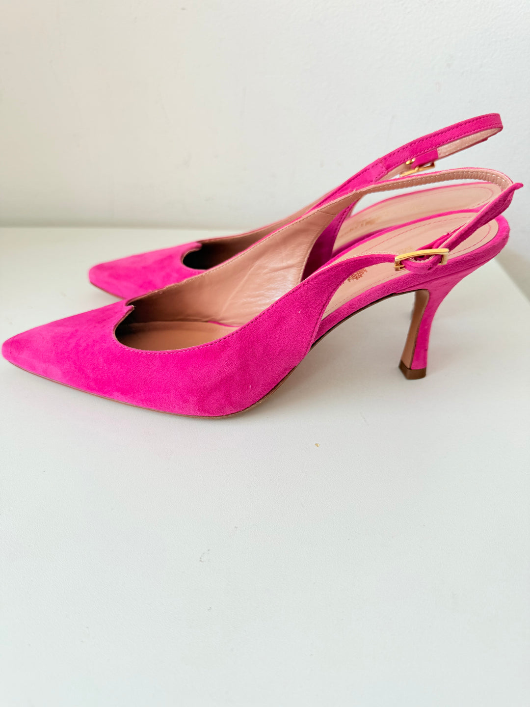 Michelle Lopriore Milano Pink Suede Heart Slingbacks Size 39