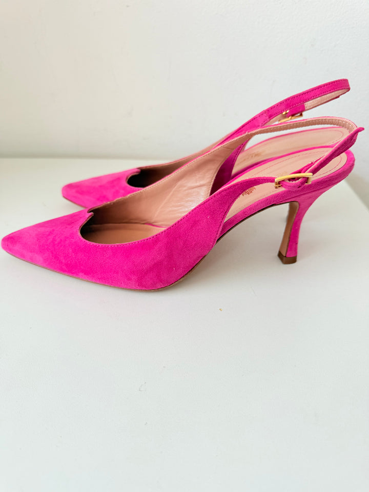 Michelle Lopriore Milano Pink Suede Heart Slingbacks Size 39