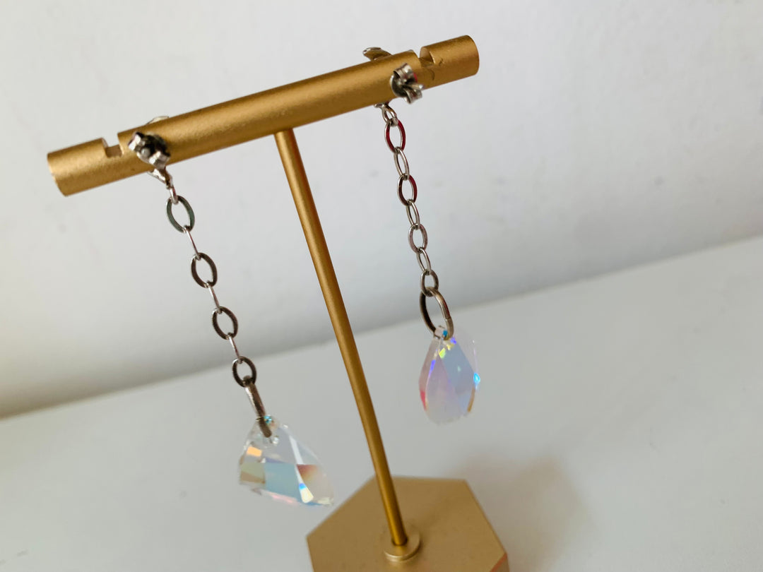 Moon & Crystal Drop Pierced Earrings