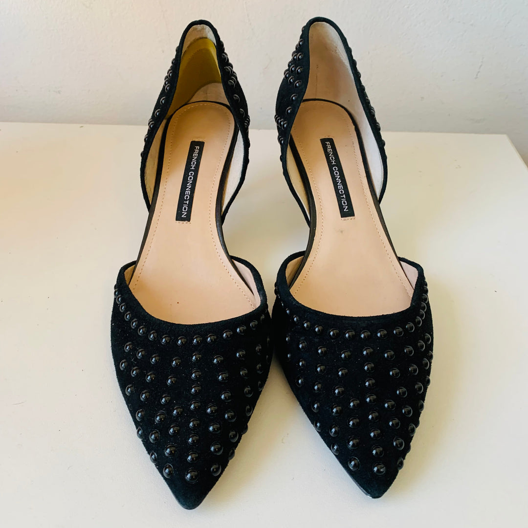 French Connection D’Orsay Black Studded Kitten Heels Size 10