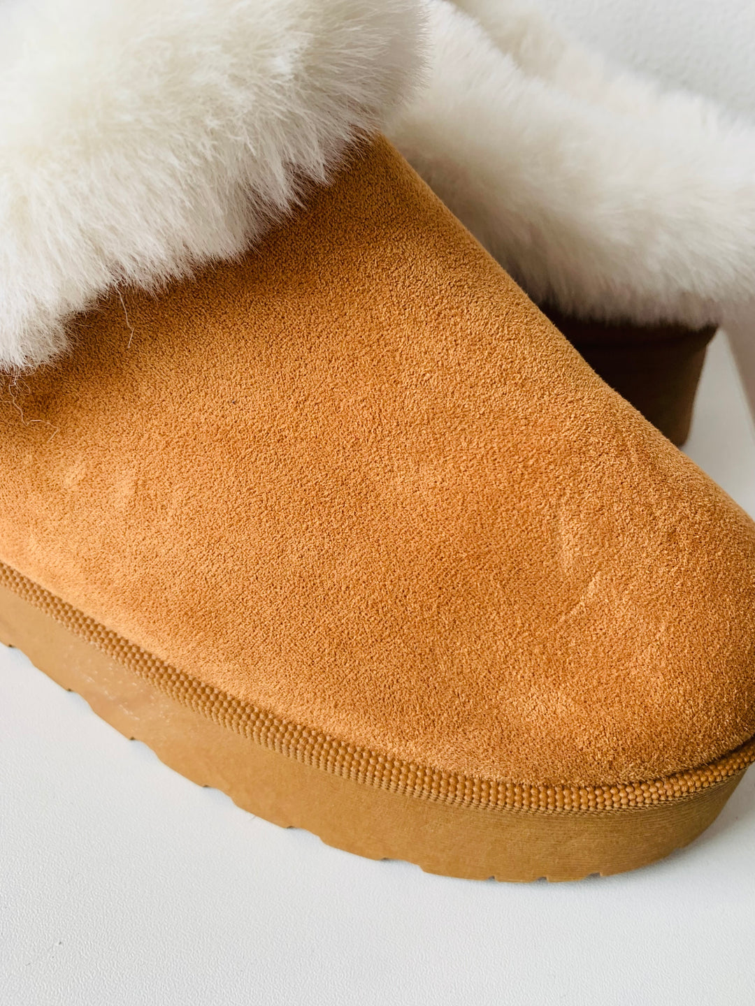 Brown Suede and Faux Fur Platform Mules Size 10