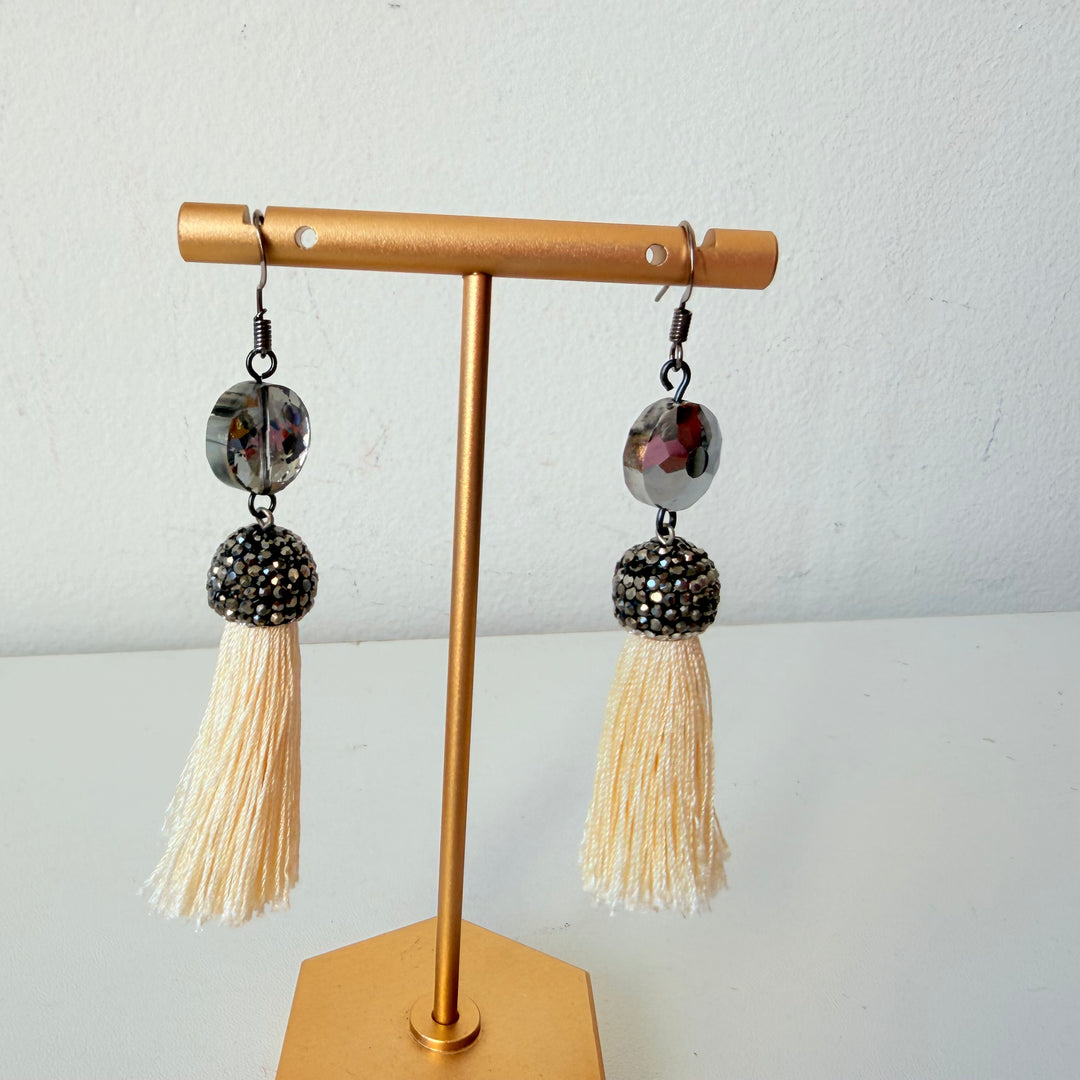 Rhinestone Tassel Drop Pierced Earrings